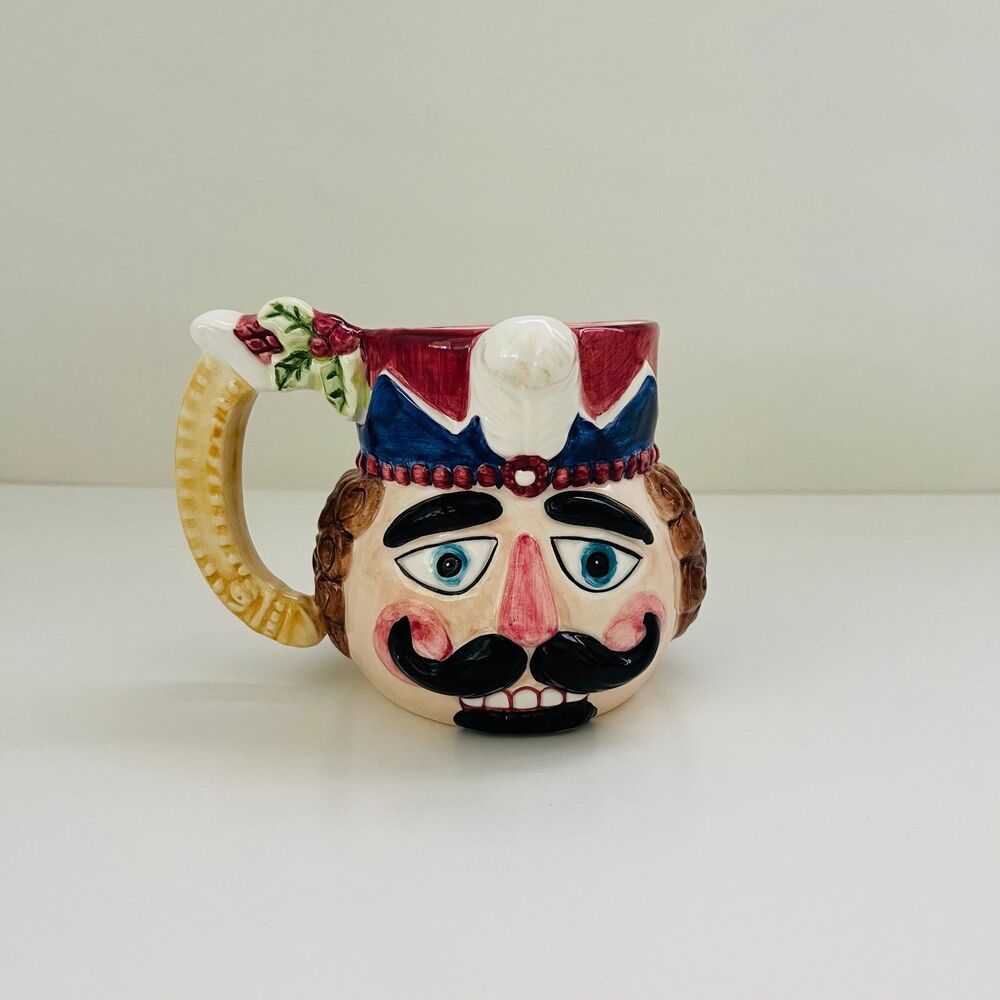 Hand Painted Ceramic 1996 Christmas Toy 3D Soldier Nutcracker Coffee Mug Cup